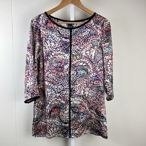Doncaster Collection Tunic Top Purple Multicolor 100% Silk Womens Size 6